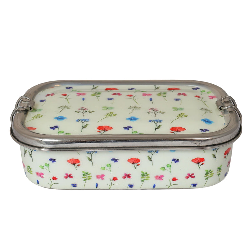Eco-Friendly Meenakari Steel Tiffin Box – Stylish & Durable-White Floral