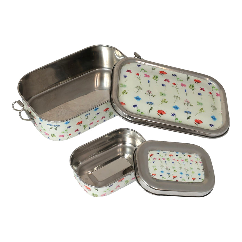 Eco-Friendly Meenakari Steel Tiffin Box – Stylish & Durable-White Floral