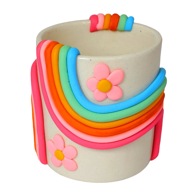 Rainbow with Pink Flower Ceramic Planter