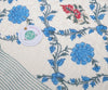 Handcrafted Block Printed Blue Floral Print Quilted Bedcover With Two Pillowcases