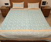 Handcrafted Block Printed Floral Print Quilted Bedcover With Two Pillowcases