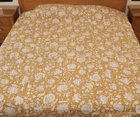 Elegant Yellow Block Printed Bedcover | Artisan-Made 100% Cotton Bedspread