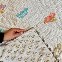 Handcrafted Kids Quilt with Traditional Block Print | Soft & Cozy Cotton Quilt for Babies & Toddlers
