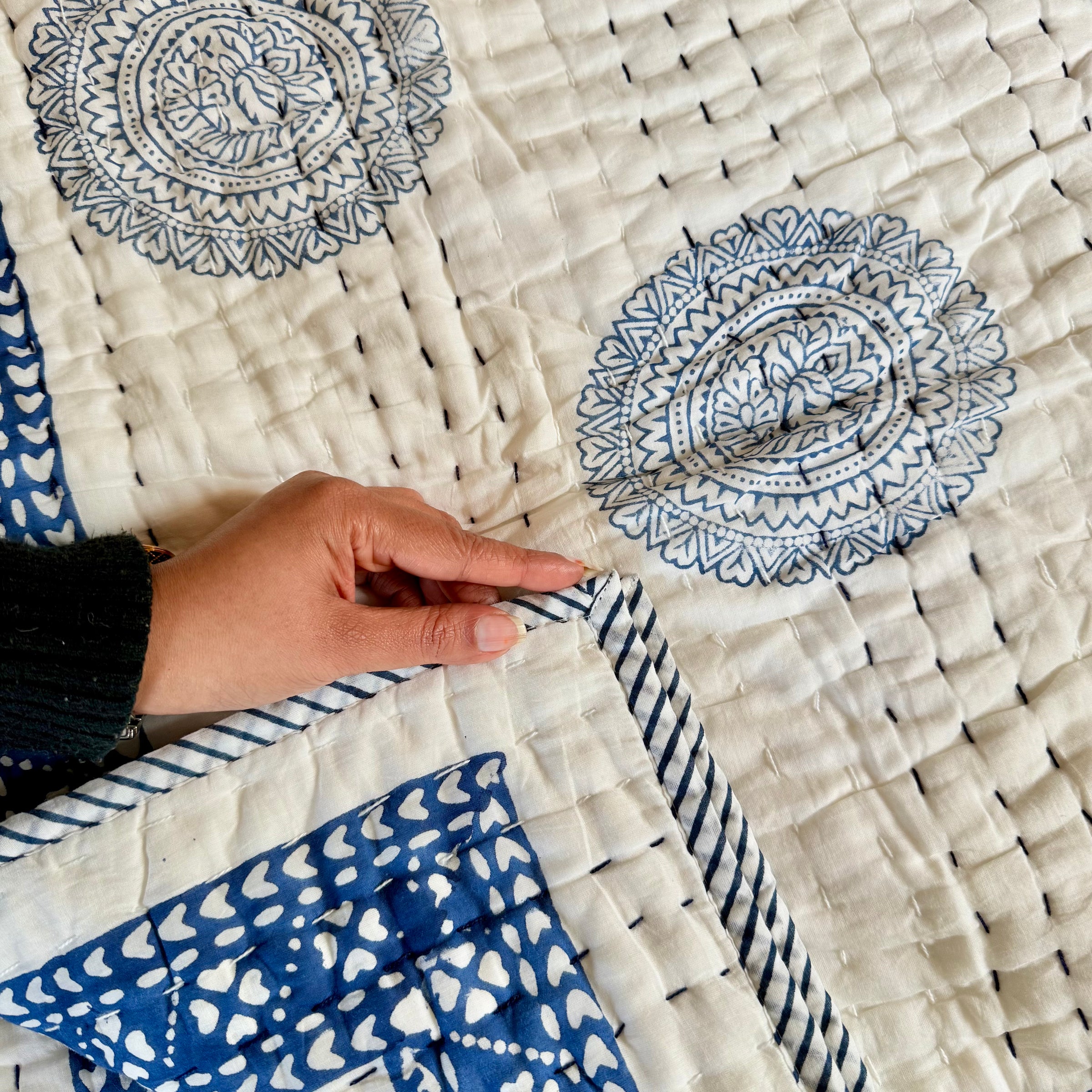 Turtle Design Handcrafted Block Printed Kids Quilt