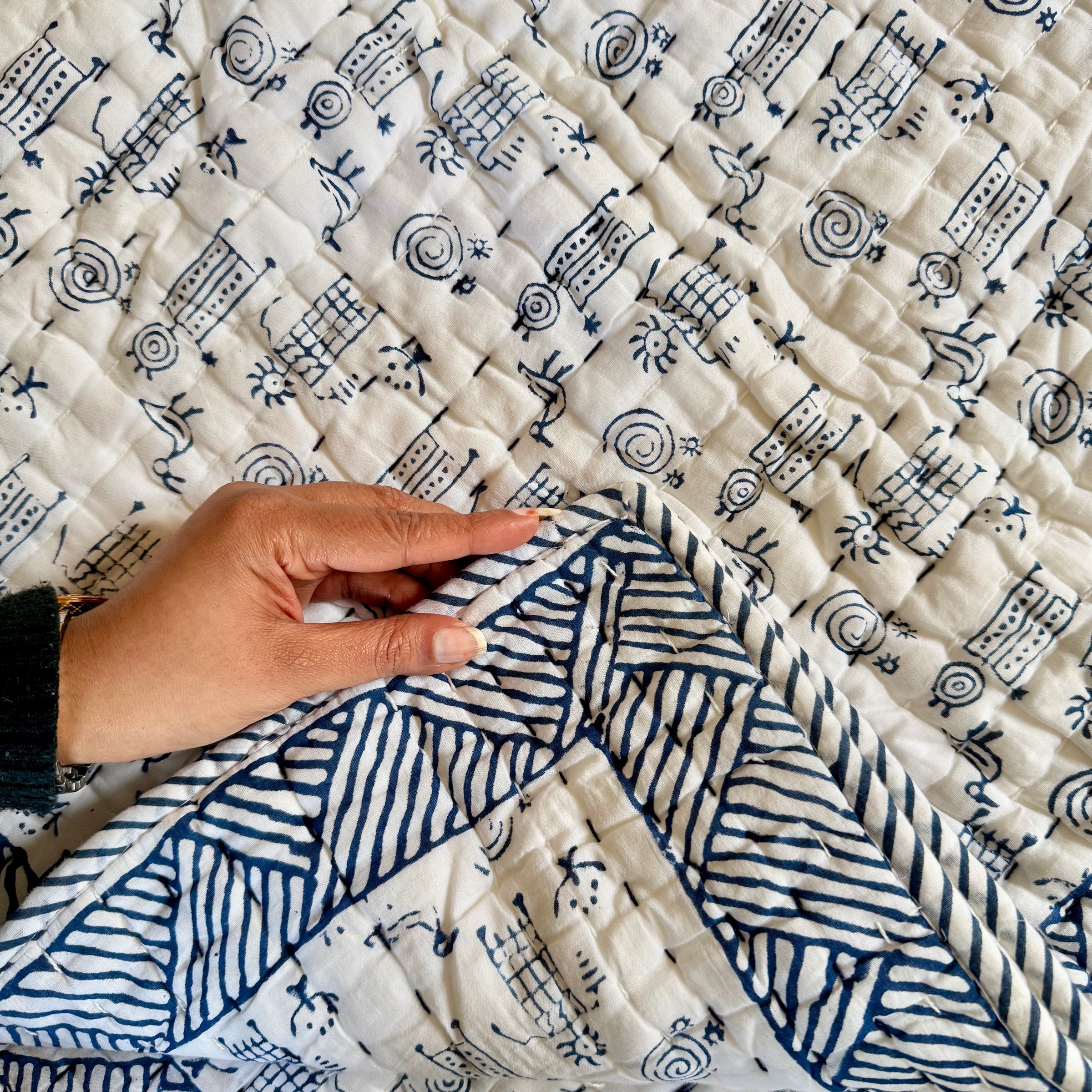 Turtle Design Handcrafted Block Printed Kids Quilt