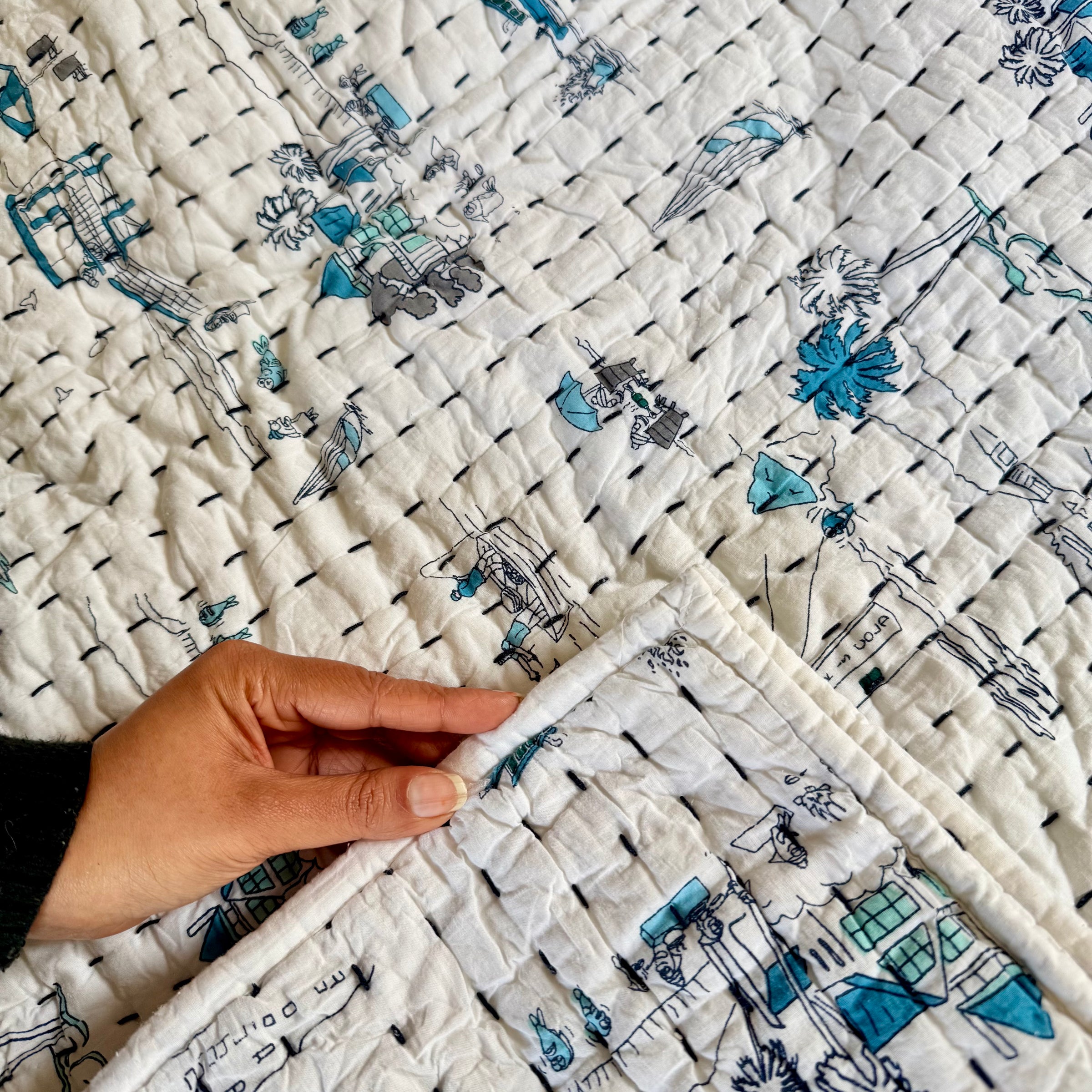 Turtle Design Handcrafted Block Printed Kids Quilt