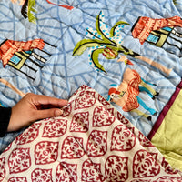 Turtle Design Handcrafted Block Printed Kids Quilt