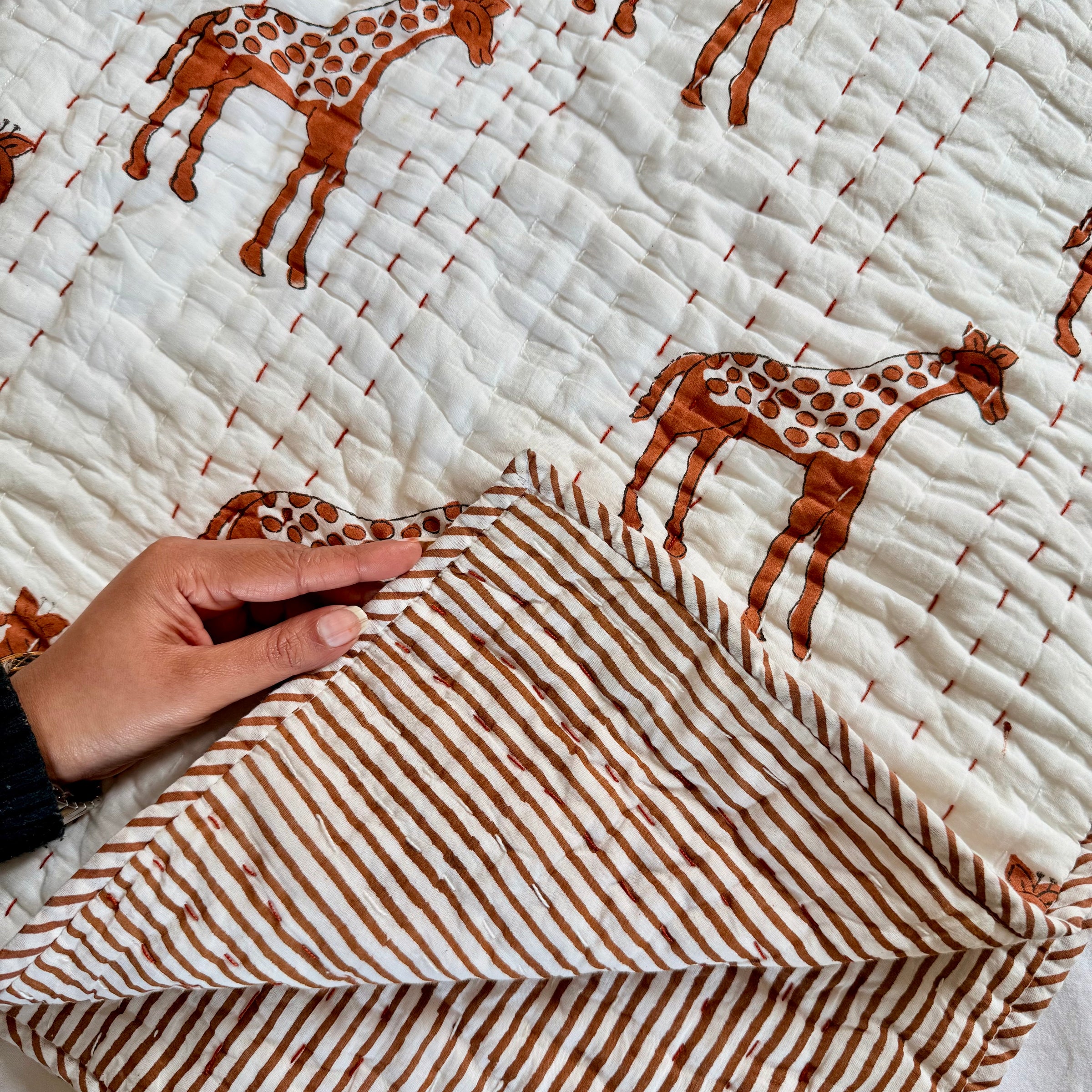 Turtle Design Handcrafted Block Printed Kids Quilt