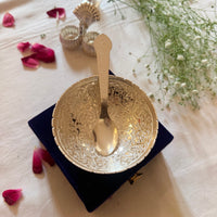 Decorative Silver Plated Bowl with Spoon & Gift Box | Traditional Indian Gift Set