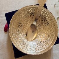 Decorative Silver Plated Bowl with Spoon & Gift Box | Traditional Indian Gift Set