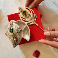 Silver Finish Kumkum Chawal Holder with Mor Pankh