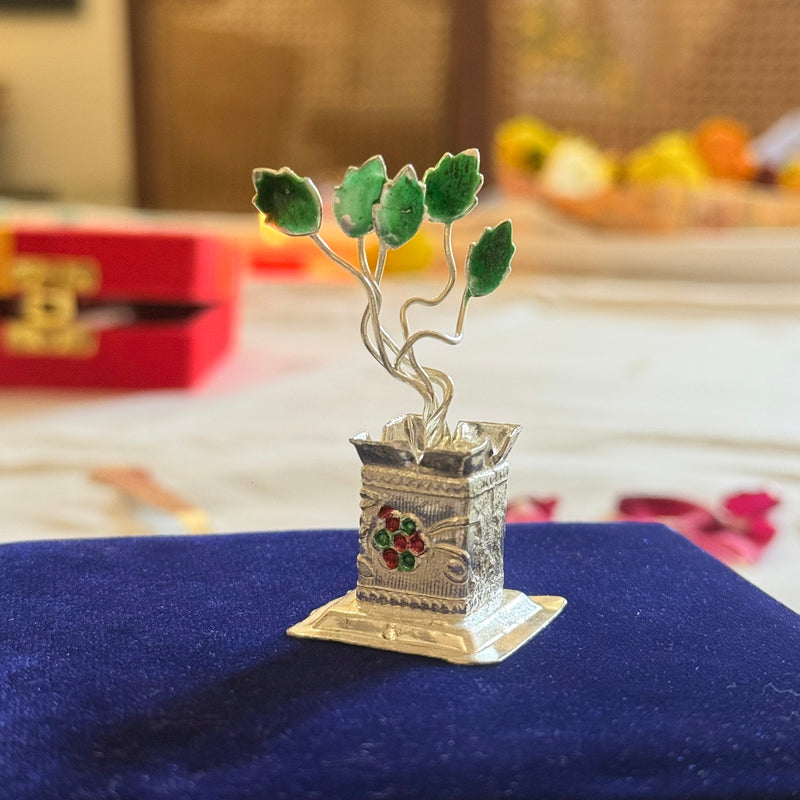 German Silver Decorative Tulsi Pot | Traditional Pooja & Home Temple Accessory