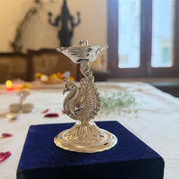 German Silver Peacock Deepam | Temple Diya for Puja, Aarti & Gifting