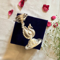 German Silver Peacock Deepam | Temple Diya for Puja, Aarti & Gifting