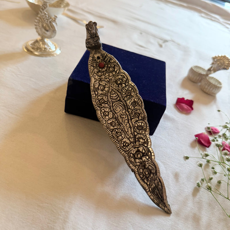German Silver Leaf Incense Holder | Antique Style Agarbatti Stand for Home Temple & Pooja