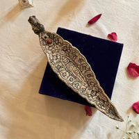 German Silver Leaf Incense Holder | Antique Style Agarbatti Stand for Home Temple & Pooja