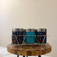 Meenakari Masala Jar Set with Stand | Spice Container Set for Kitchen