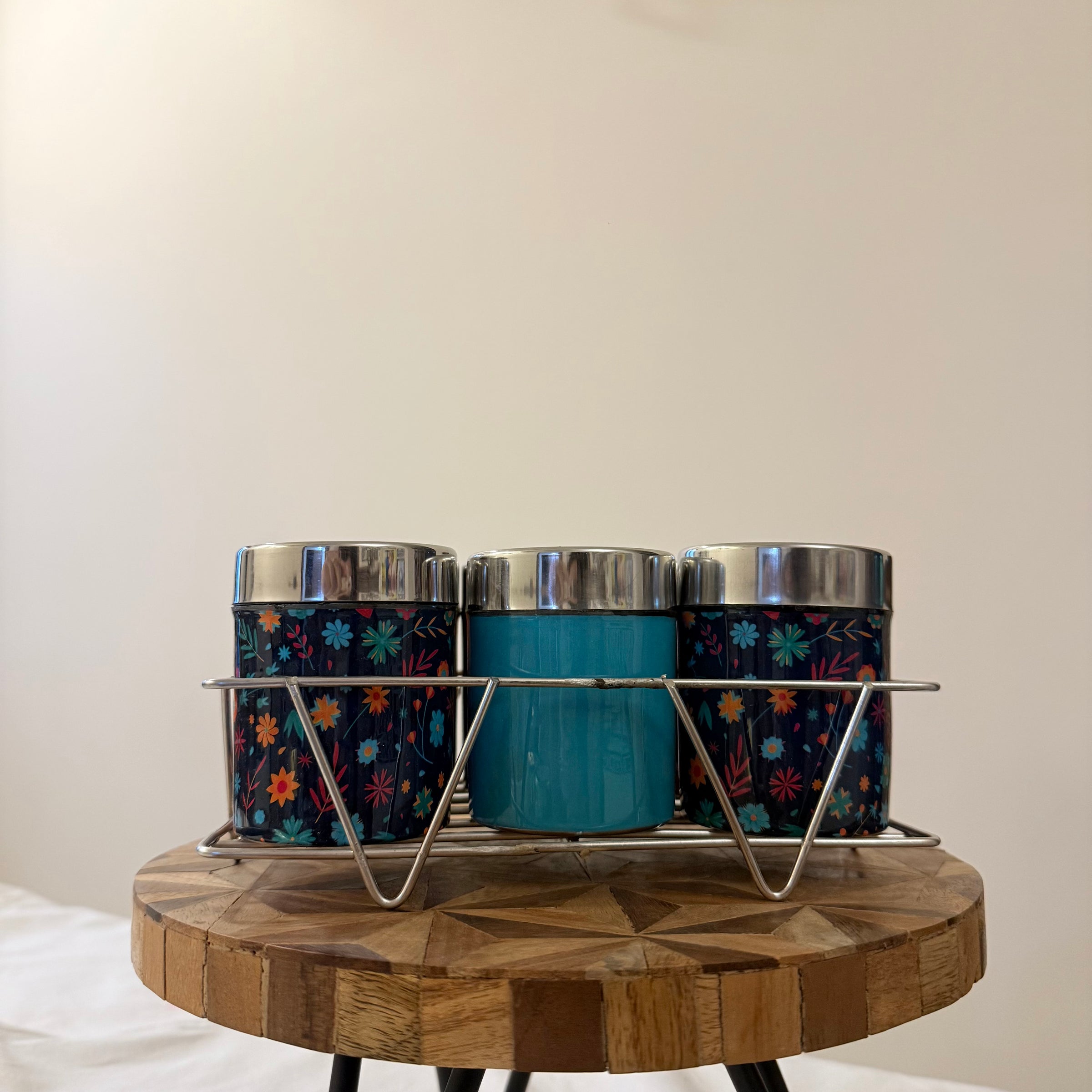 Meenakari Masala Jar Set with Stand | Spice Container Set for Kitchen