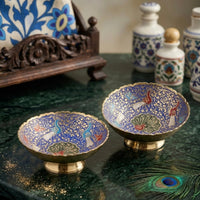 Handcrafted Brass Decorative Plate | Peacock & Floral Design Meenakari Artwork for Home Décor