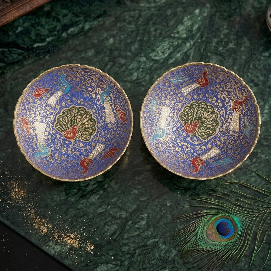 Handcrafted Brass Decorative Plate | Peacock & Floral Design Meenakari Artwork for Home Décor