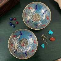 Handcrafted Meenakari Brass Bowls Set of 2 | Peacock Design Decorative Dry Fruit & Serving Bowls