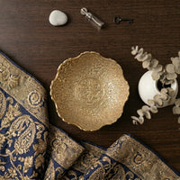 Handcrafted Brass Decorative Bowls Set of 2 | Antique Engraved Floral Design Serving Bowls