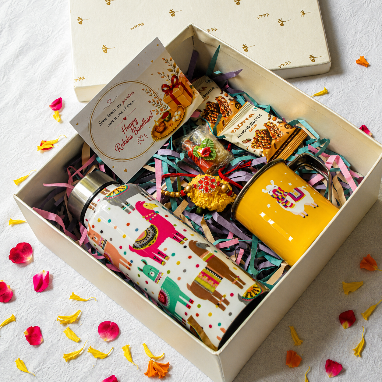 Premium Rakhi Gift Box- Llama Bottle+ Llama Mug