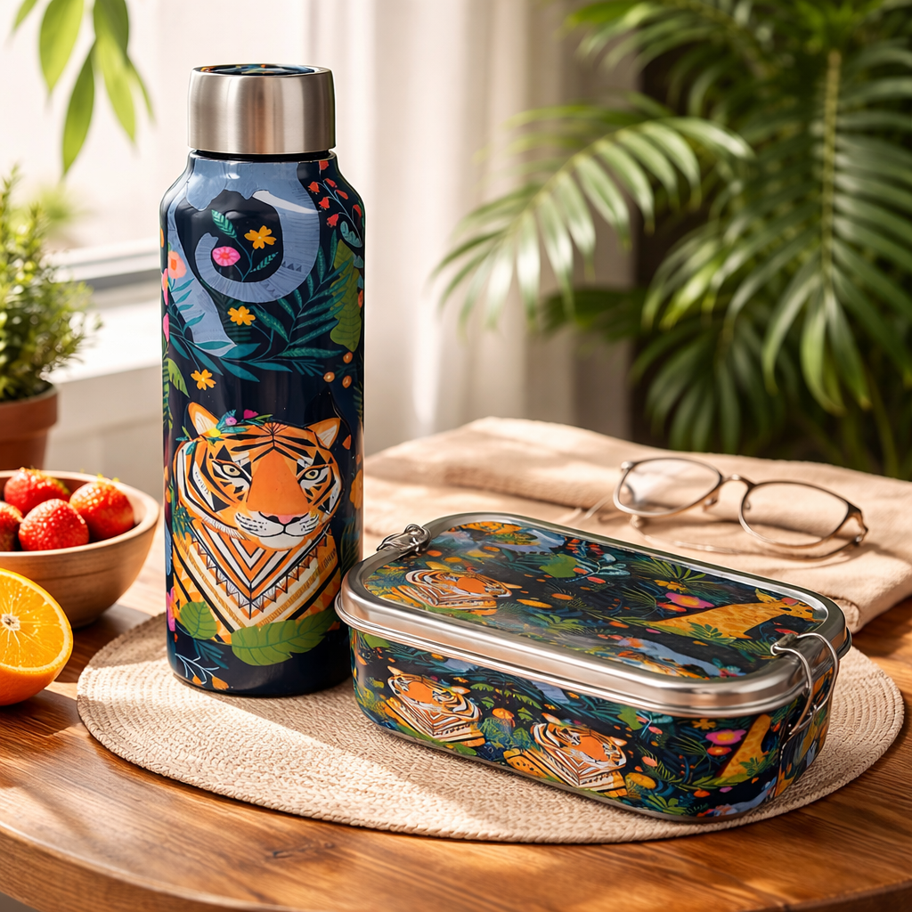 Stainless Steel Lunch Box & Water Bottle (750Ml) Set