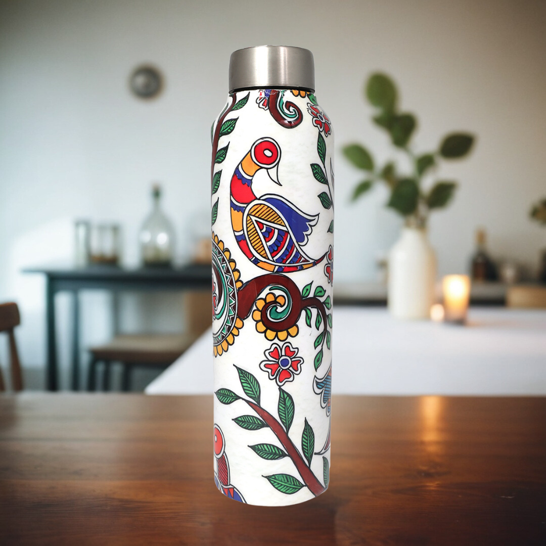 Handcrafted Eco-Friendly Meenakari Steel Bottle(1 L)| Set of 2