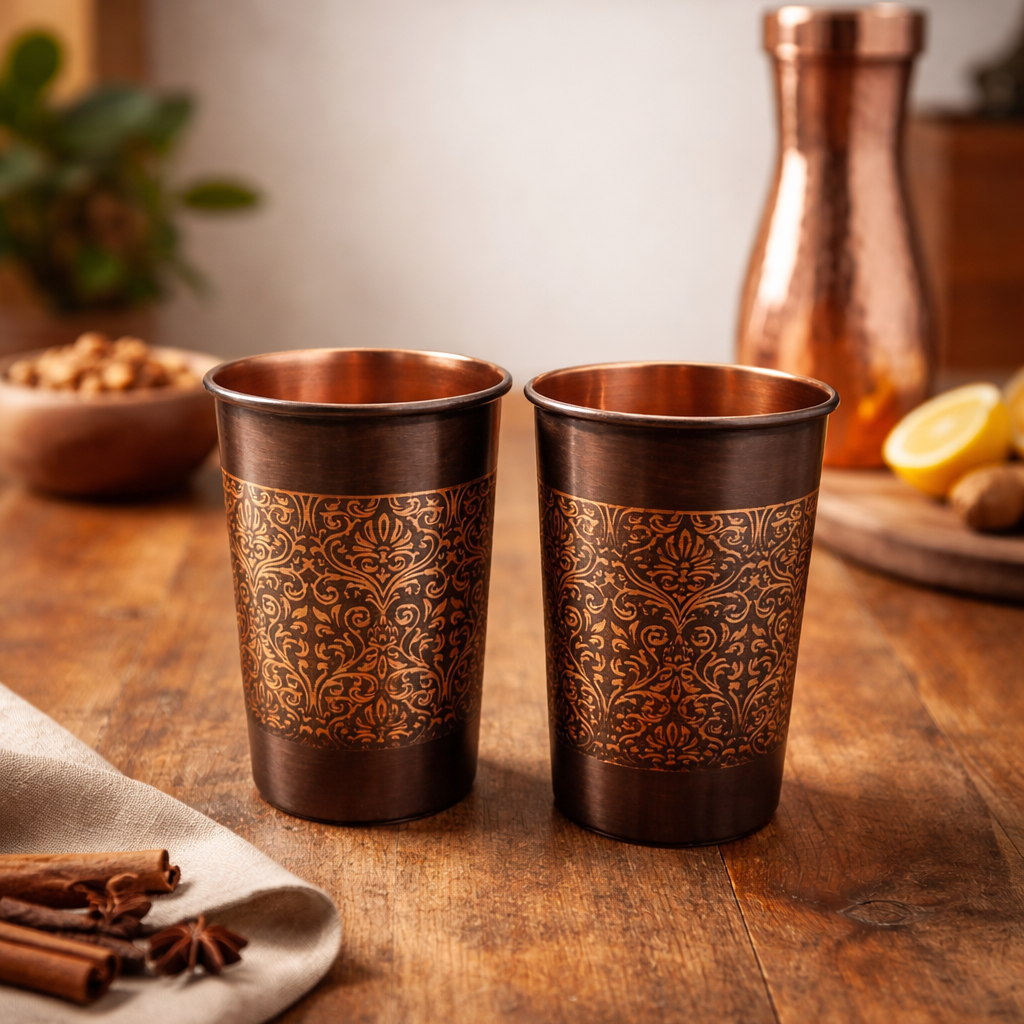 Premium Copper Drinking Glasses Set of 2