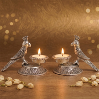 Gold Swan & Silver Parrot Tealight Holders Festive Gift Set of 4