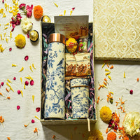 Premium Rakhi Gift Box- Blooming Bird Copper Bottle + 2 Glasses Set