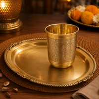 Elegant Brass Glass & Oval Tray Festive Gift Combo Set