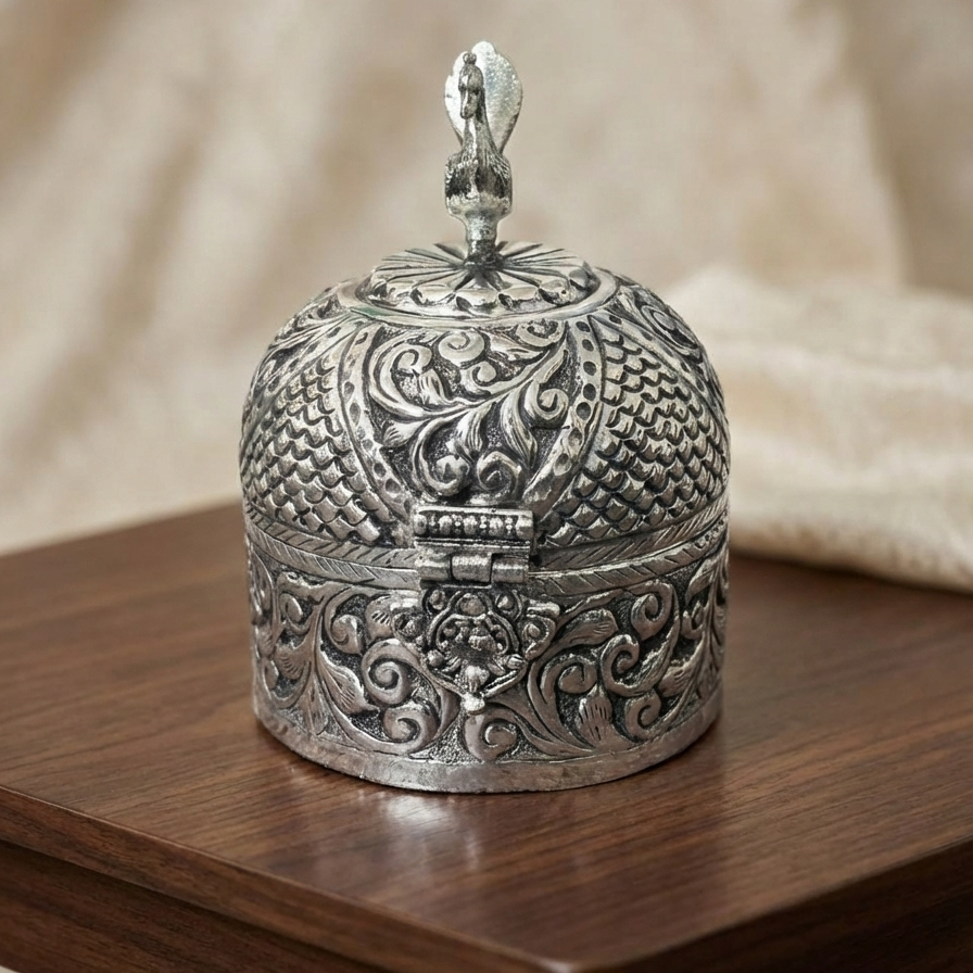 Silver Plated Peacock Design Multipurpose Decorative Box