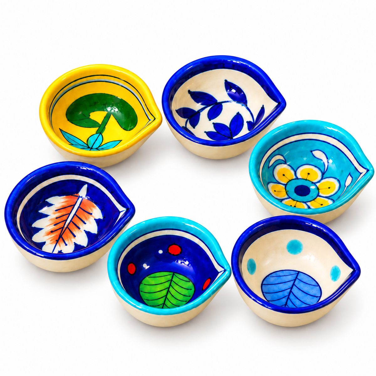 Handcrafted Multicolor Floral Diya Set of 6