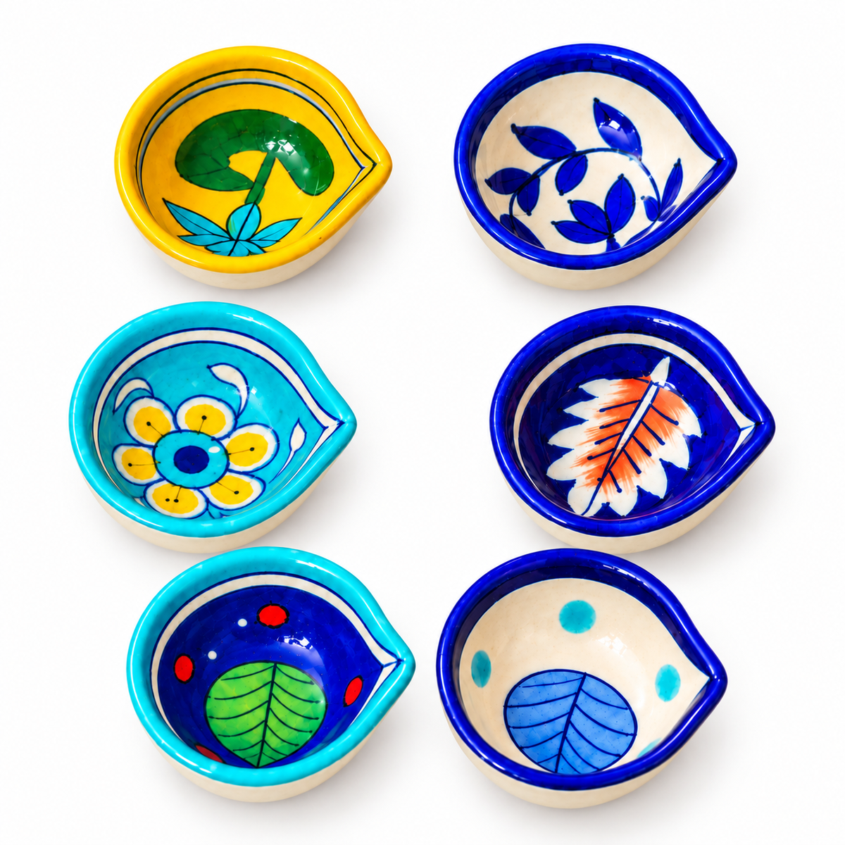 Handcrafted Multicolor Floral Diya Set of 6