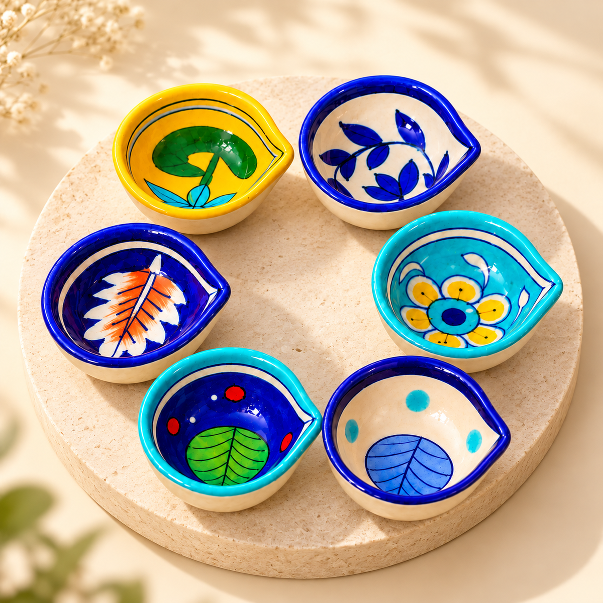 Handcrafted Multicolor Floral Diya Set of 6