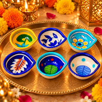 Handcrafted Multicolor Floral Diya Set of 6