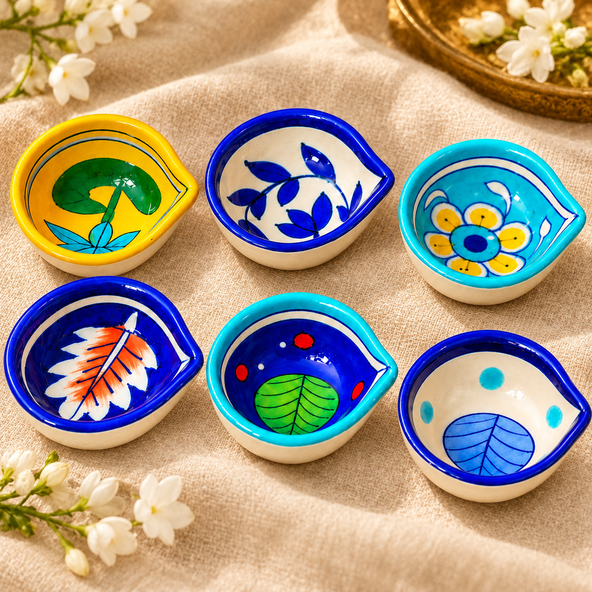 Handcrafted Multicolor Floral Diya Set of 6