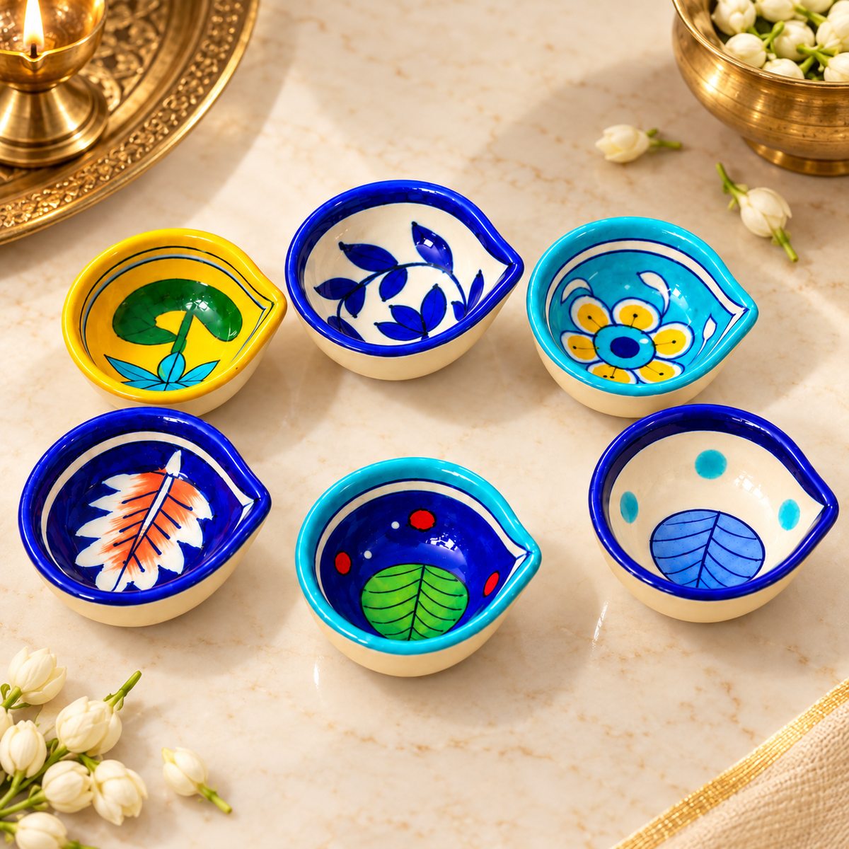 Handcrafted Multicolor Floral Diya Set of 6