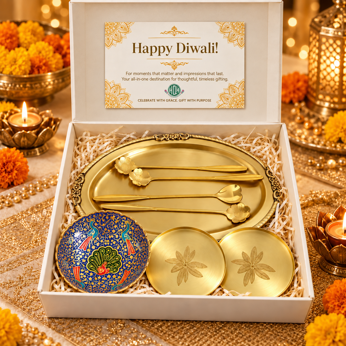 Royal Brass Tableware Collection – Premium Diwali Gift Set