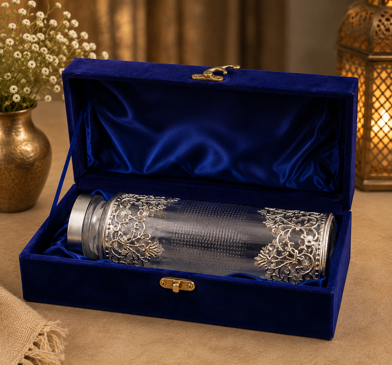 Royal German Silver Designer Glass Water Bottle – Luxury Gift Box