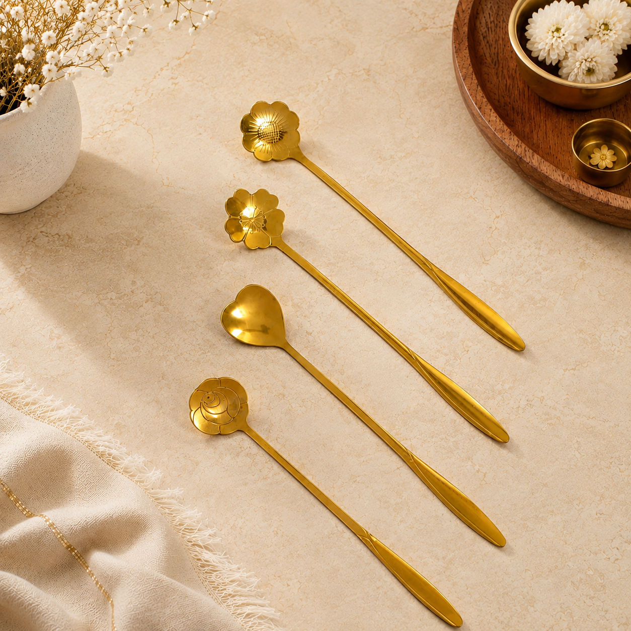 Golden Dessert Spoons Set | 4 Different Designs