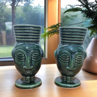 Tribal Face Ceramic Glass – Set of 2