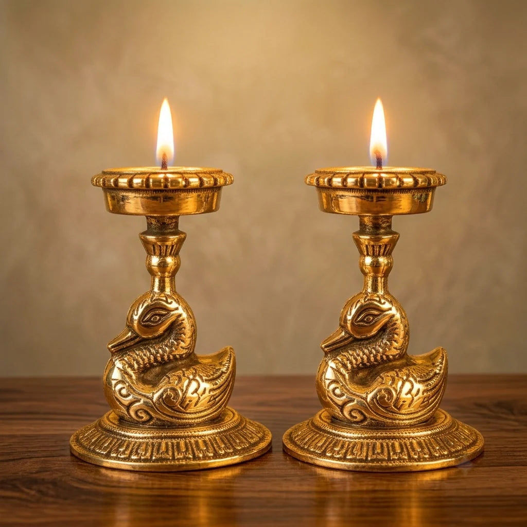 Gold Swan & Silver Parrot Tealight Holders Festive Gift Set of 4
