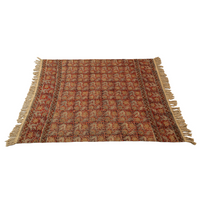 Cotton Maroon and Yellow Kalamkari Throw Blanket | Perfect for Living Room and Bedroom Decor