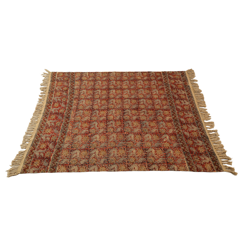 Cotton Maroon and Yellow Kalamkari Throw Blanket | Perfect for Living Room and Bedroom Decor