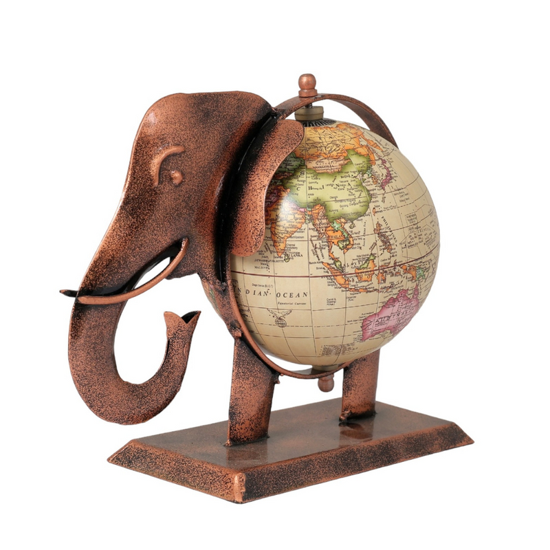 Decorative Metal Globe Elephant Table Ornament Small | Unique Home / Office Accent