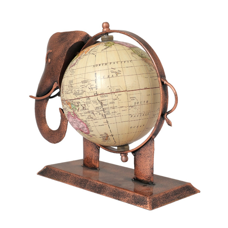 Decorative Metal Globe Elephant Table Ornament Small | Unique Home / Office Accent