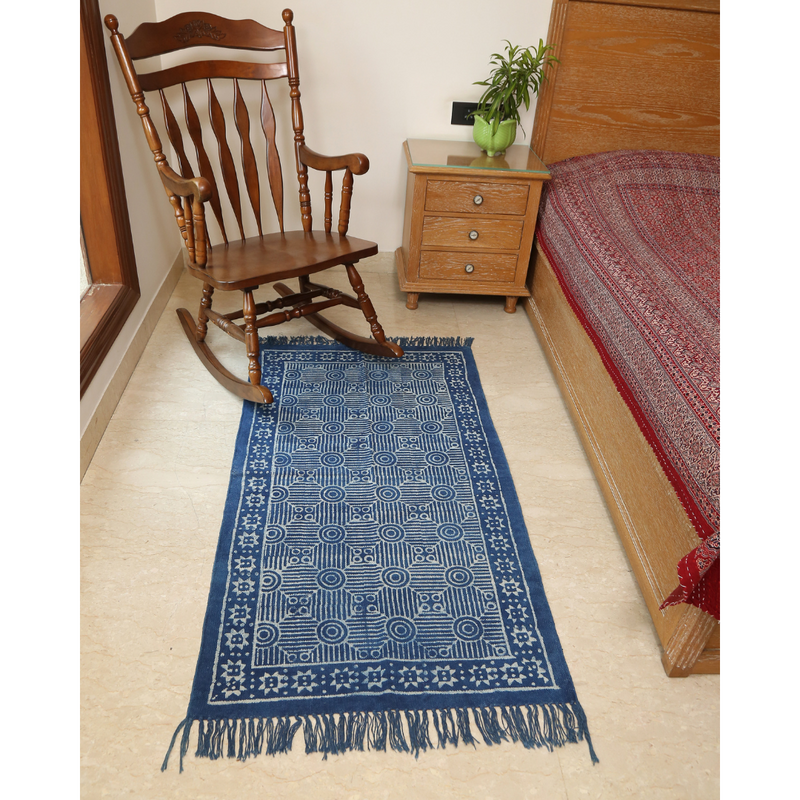 Circular Block Printed Cotton Dhurrie Rug